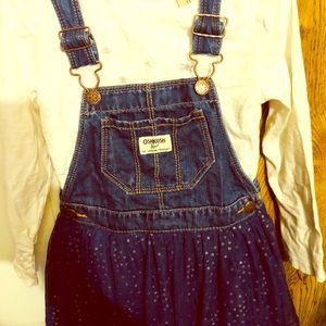 Oshkosh overall dress and long sleeve tee. 🎀